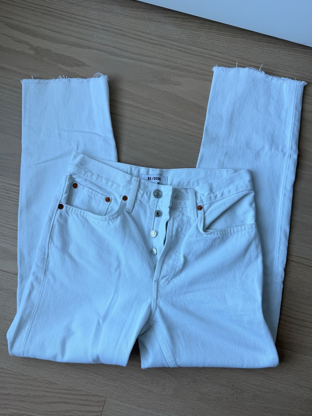 NWOT Re/Done 70s High Rise Stove Pipe Jeans White